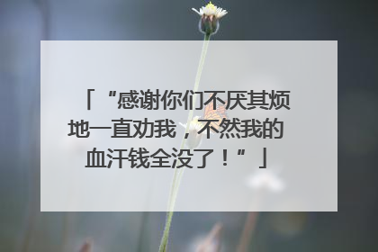 “感谢你们不厌其烦地一直劝我，不然我的血汗钱全没了！”