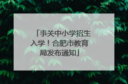 事关中小学招生入学！合肥市教育局发布通知