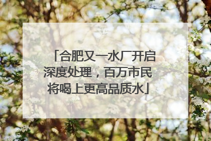 合肥又一水厂开启深度处理，百万市民将喝上更高品质水