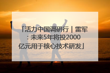 活力中国调研行｜雷军：未来5年将投2000亿元用于核心技术研发